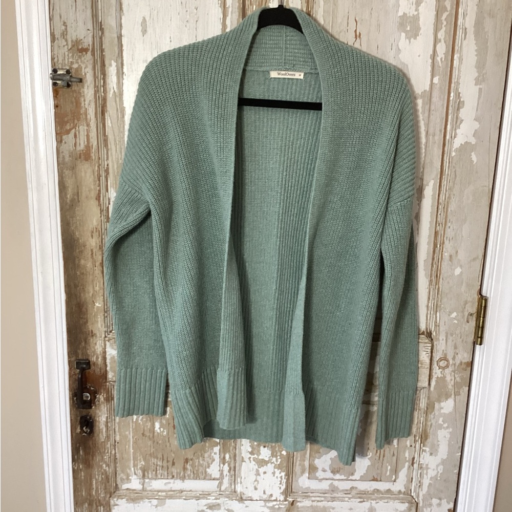 WoolOvers Open Front Cardigan - Soft Green - Organic Cotton - M